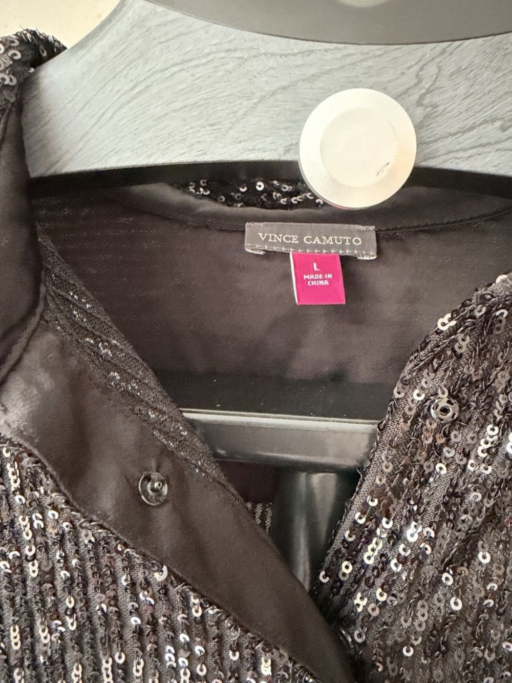 Vince Camuto Women's Black Sequin Button-Down Collared Long Sleeve Blouse L - Picture 5 of 6